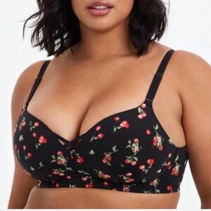 Torrid Curve Wire Free Cherry Print Black Push Up Bra